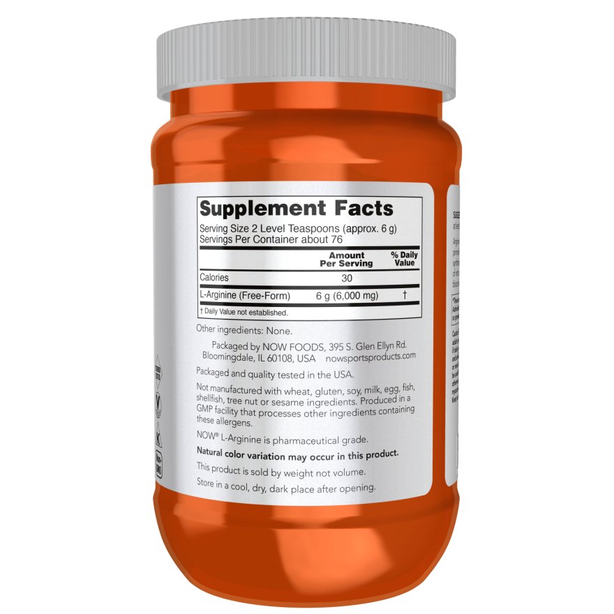 Arginina NOW Foods L-Arginine Pure Powder 454 g - Sklep Witaminki.pl
