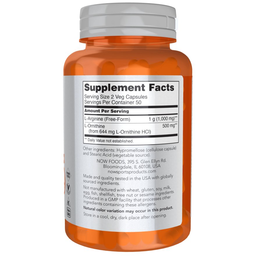 Arginina + Ornityna NOW Foods Arginine & Ornithine 500/250 100 vcaps - Sklep Witaminki.pl
