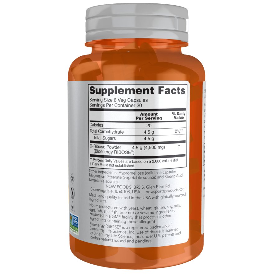 D-Ryboza NOW Foods D-Ribose 750 mg 120 vcaps - Sklep Witaminki.pl