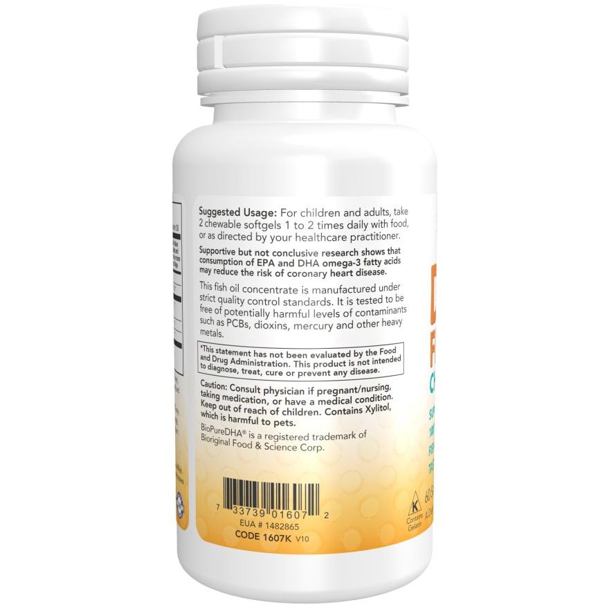 Kwasy Omega-3 dla Dzieci NOW Foods DHA Kid's Chewable 100 mg 60 chewable softgels Wieloowocowy - Sklep Witaminki.pl