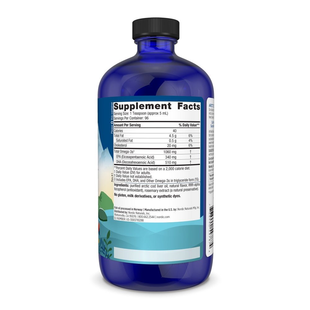 Nordic Naturals Arctic Cod Liver Oil Liquid 473 ml Pomarańcza Olej z Wątroby Dorsza - Sklep Witaminki.pl