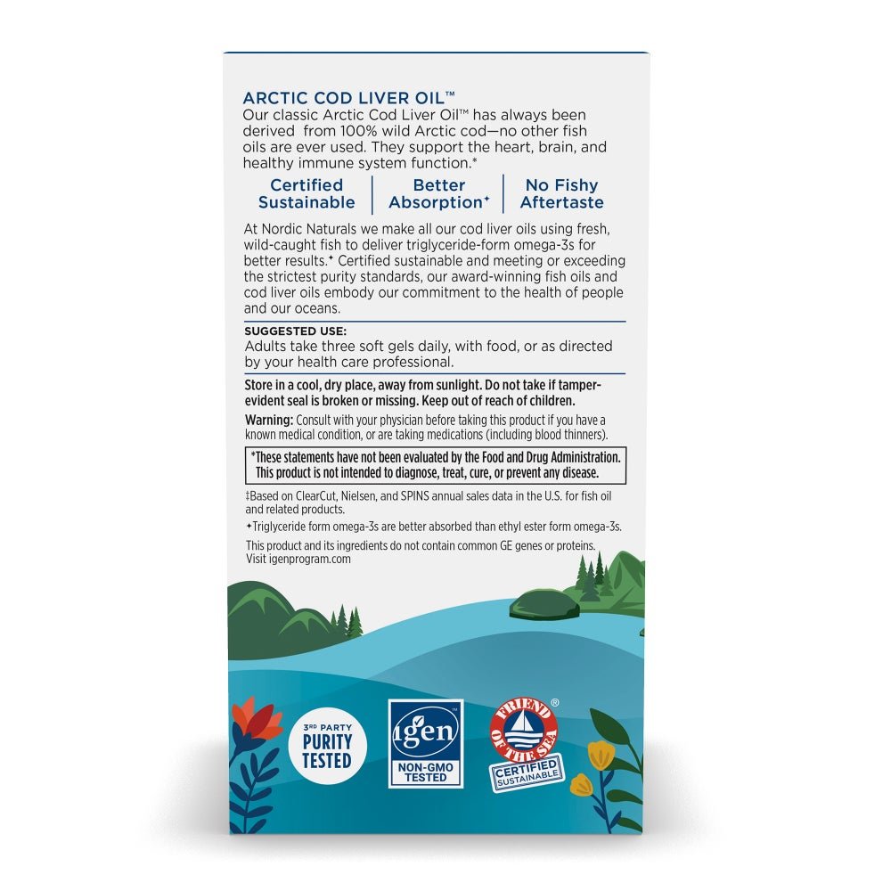 Nordic Naturals Arctic Cod Liver Oil Softgels 90 softgels Cytryna Olej z Wątroby Dorsza - Sklep Witaminki.pl