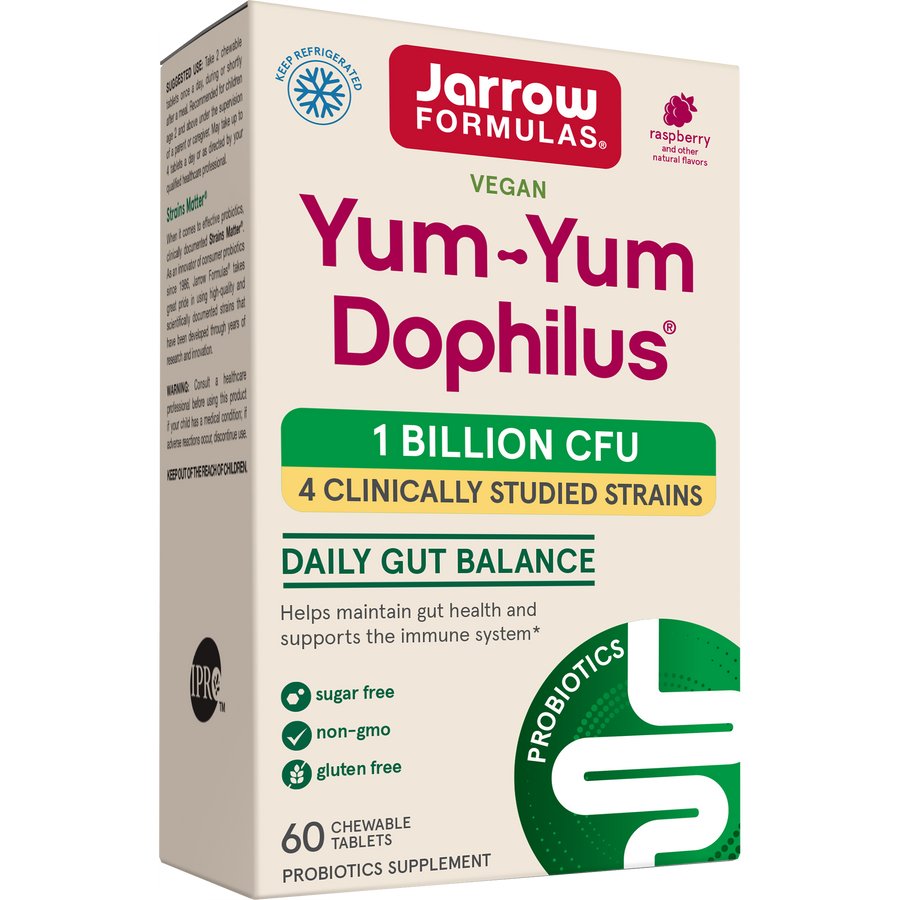 Jarrow Formulas Yum - Yum Dophilus 1 Billion CFU Raspberry 60 chewable tabs Probiotyk dla dzieci - Sklep Witaminki.pl