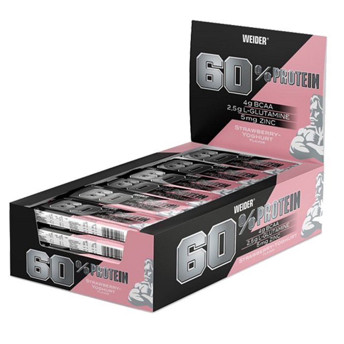 Baton proteinowy Weider 60% Protein Bar Strawberry-Yoghurt 24 bars - Sklep Witaminki.pl