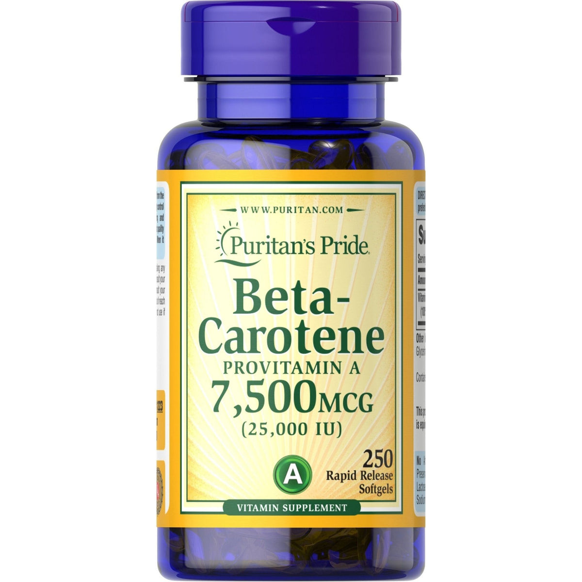 Puritan's Pride Beta - Carotene 25 000 IU 250 softgels Beta Karoten - Sklep Witaminki.pl