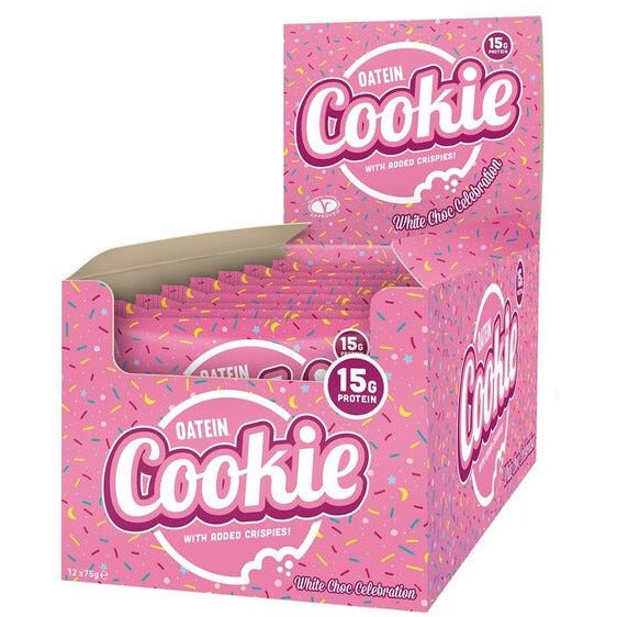 Oatein Oatein Cookie White Choc Celebration 12 cookies Ciastko proteinowe - Sklep Witaminki.pl