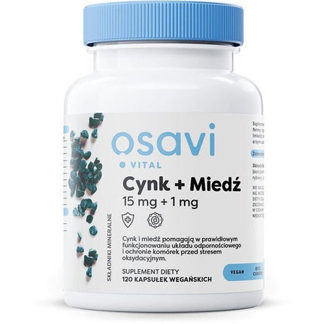 Cynk Osavi Cynk 15mg + Miedź 1mg 120 vegan caps - Sklep Witaminki.pl