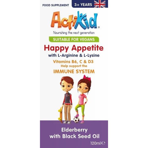 ActiKid Happy Appetite Immune System Elderberry with Black Seed Oil 120 ml Czarny Bez - Sklep Witaminki.pl