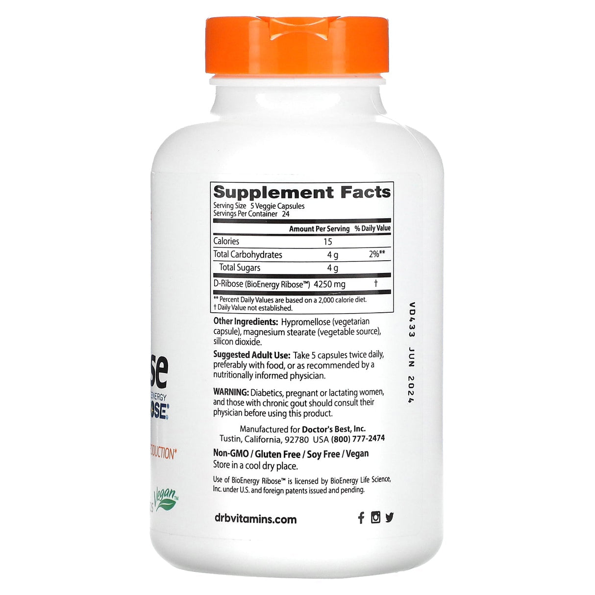 D-Ryboza Doctor's BEST D-Ribose 850 mg 120 vcaps - Sklep Witaminki.pl