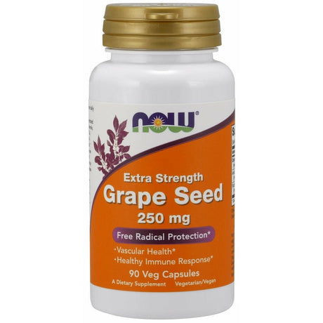 Ekstrakt z Pestek Winogron NOW Foods Grape Seed 250 mg Extra Strength 90 vcaps - Sklep Witaminki.pl