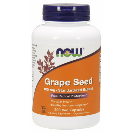 Ekstrakt z Pestek Winogron NOW Foods Grape Seed Standardized Extract 100 mg 200 vcaps - Sklep Witaminki.pl