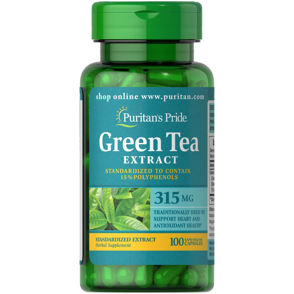Puritan's Pride Green Tea Extract 315 mg 100 caps Ekstrakt z Zielonej Herbaty - Sklep Witaminki.pl