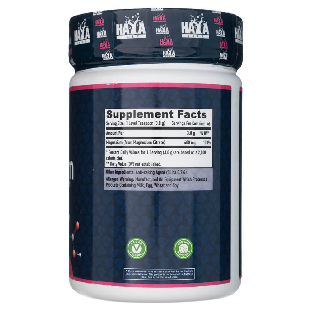 Haya Labs Cytrynian Magnezu 400 mg proszek 200 g - Sklep Witaminki.pl