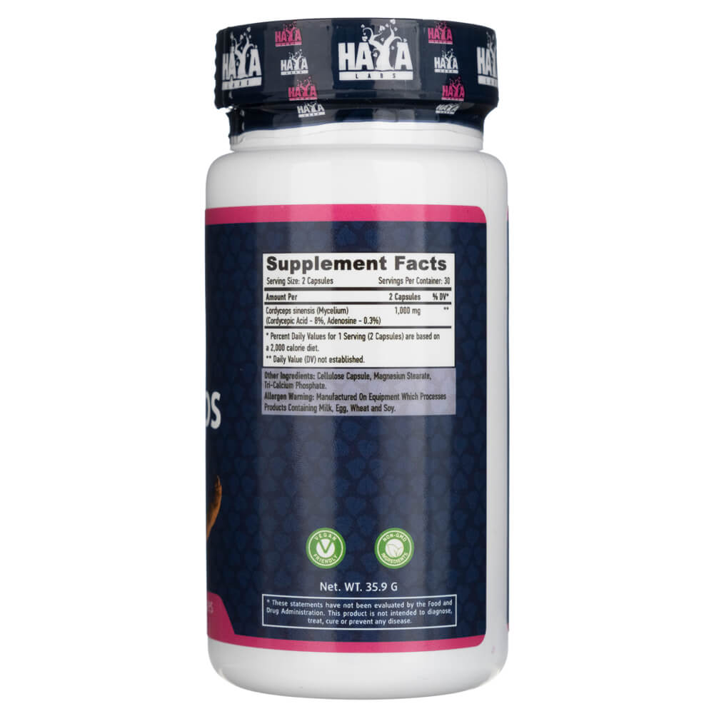 Haya Labs Kordyceps 500 mg 60 caps - Sklep Witaminki.pl