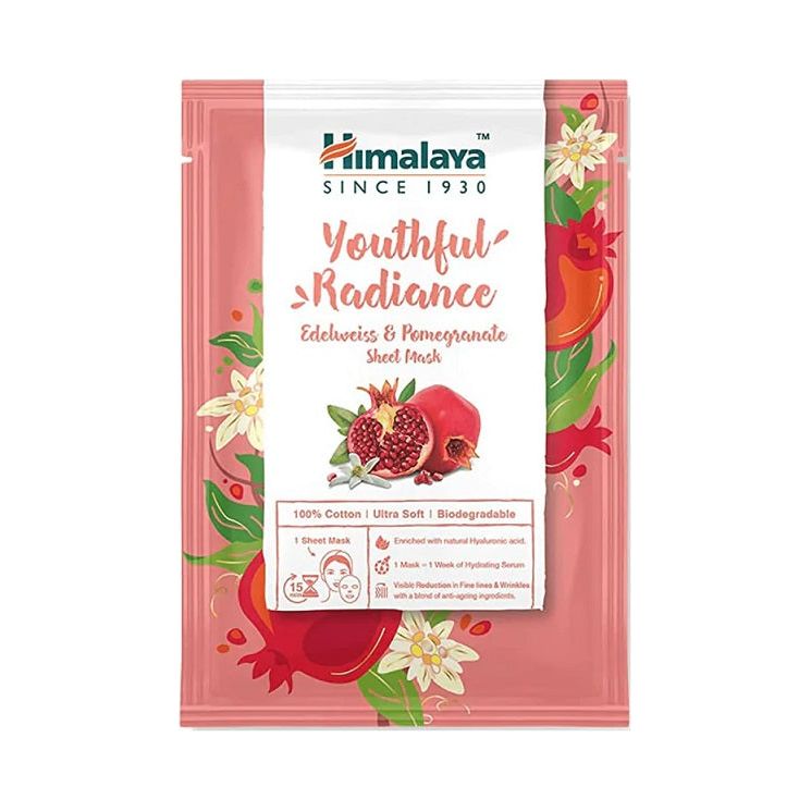 Himalaya Youthful Radiance Edelweiss & Pomegranate Sheet Mask 30 ml Maseczka na twarz - Sklep Witaminki.pl