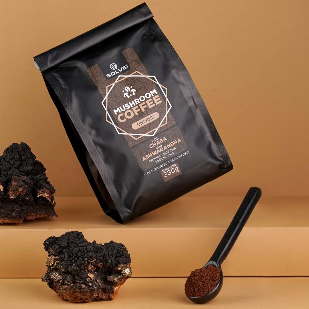 Solve Labs Mushroom Coffee Chaga + Ashwagandha 330g Kawa z Grzybami i Adaptogenami - Sklep Witaminki.pl