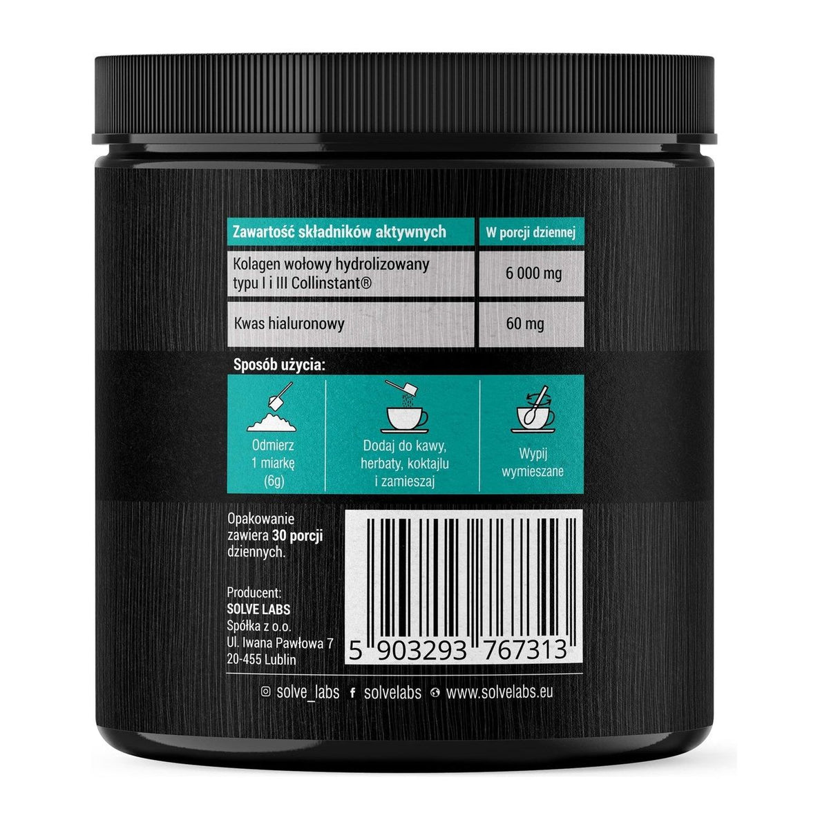 Solve Labs Collagen Peptides 180g Bezsmakowy Kolagen Peptydy - Sklep Witaminki.pl