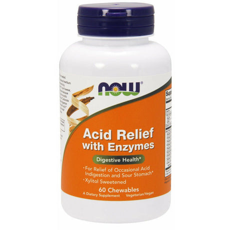 Kompleks enzymów trawiennych NOW Foods Acid Relief with Enzymes 60 chewables - Sklep Witaminki.pl