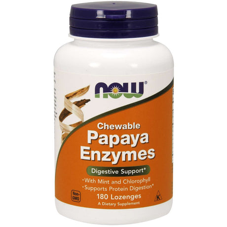Kompleks enzymów trawiennych NOW Foods Papaya Enzymes Chewable 180 lozenges - Sklep Witaminki.pl