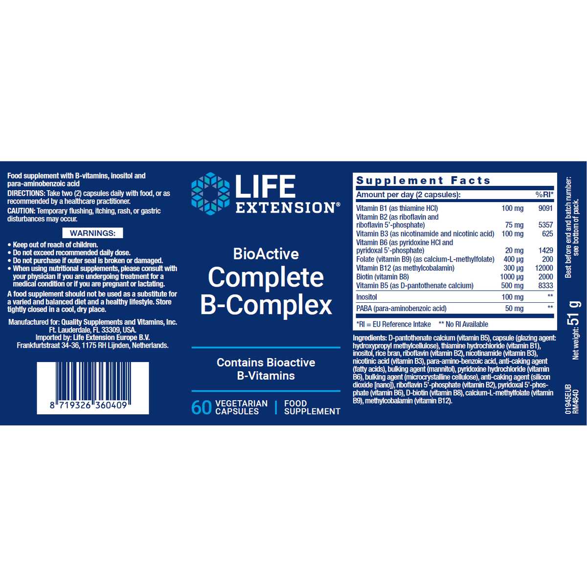Life Extension Bioactive Complete B Complex 60 caps Kompleks witamin z grupy B - Sklep Witaminki.pl