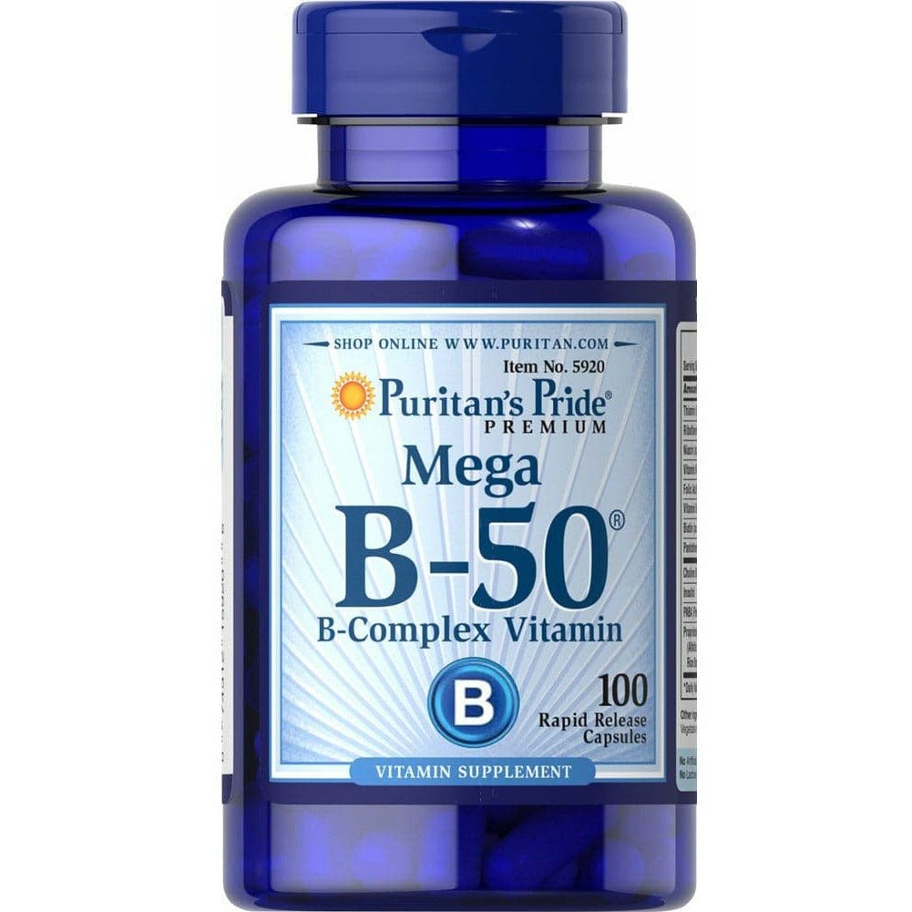 Puritan's Pride Mega B - 50 B - Complex Vitamin 100 caps Kompleks witamin z grupy B - Sklep Witaminki.pl