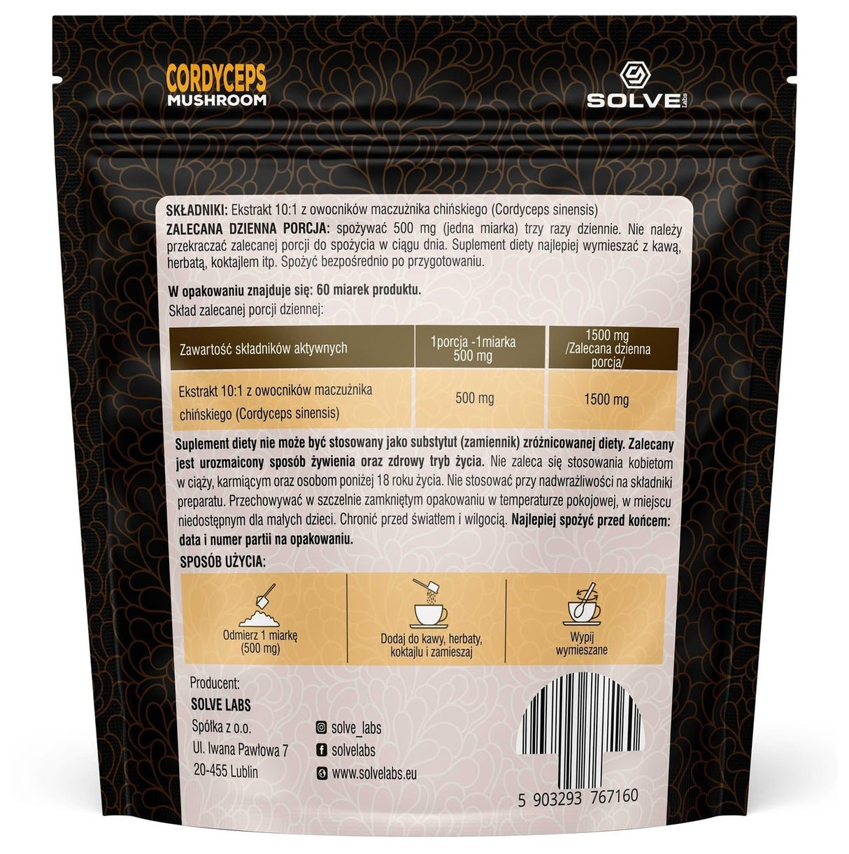 Kordyceps Solve Labs Cordyceps Mushroom Powder 30g - Sklep Witaminki.pl