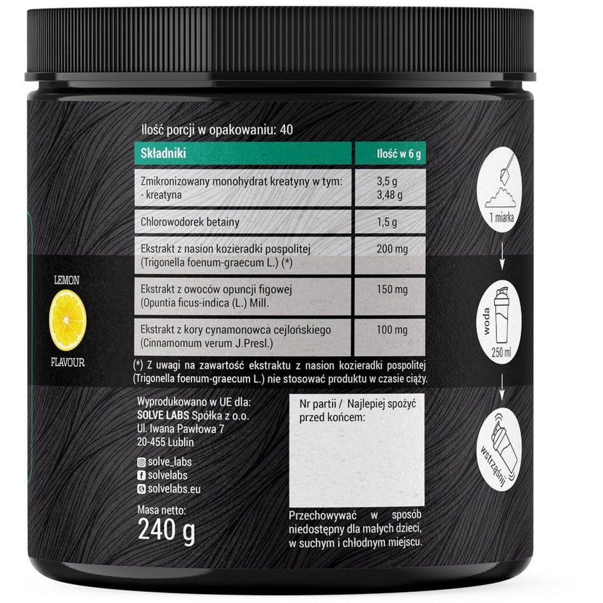 Solve Labs KETO Creatine 240g Cytryna Kreatyna - Sklep Witaminki.pl