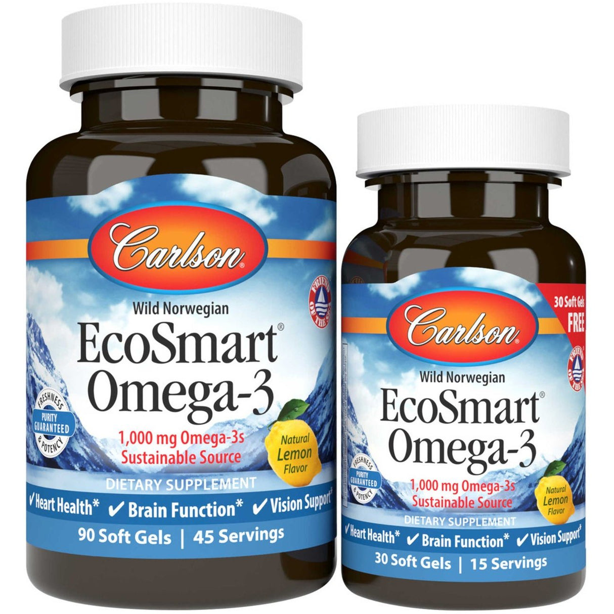 Kwasy Omega-3 Carlson Labs EcoSmart Omega-3 1000mg 90 + 30 softgels Lemon - Sklep Witaminki.pl