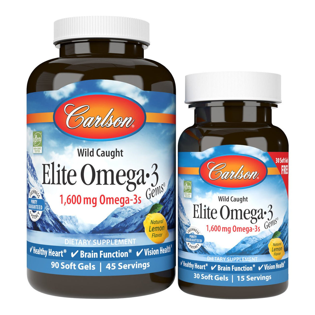 Kwasy Omega-3 Carlson Labs Elite Omega-3 Gems 1600mg 90 + 30 softgels Lemon - Sklep Witaminki.pl