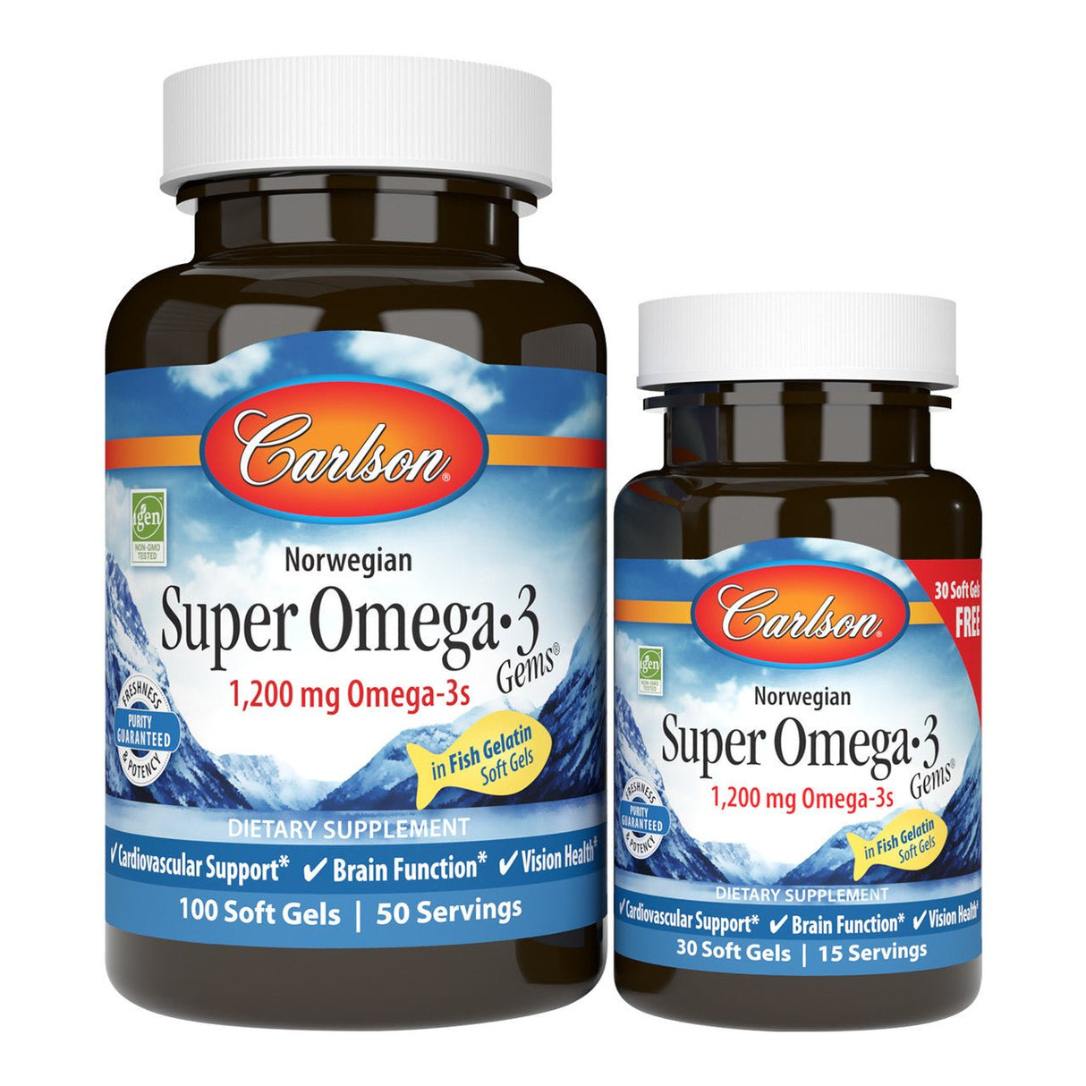 Kwasy Omega-3 Carlson Labs Norwegian Super Omega-3 Gems 1200mg 100 + 30 softgels - Sklep Witaminki.pl