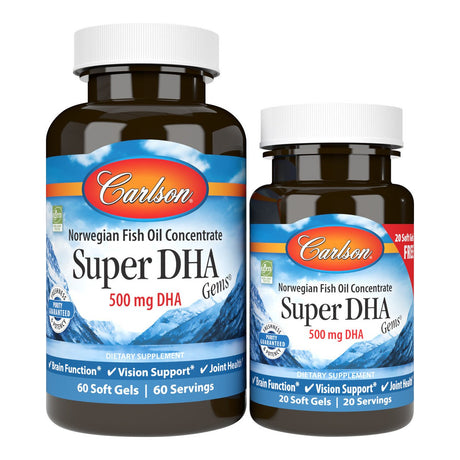 Kwasy Omega-3 Carlson Labs Super DHA Gems 500mg 60 + 20 softgels - Sklep Witaminki.pl