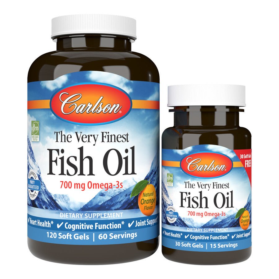 Kwasy Omega-3 Carlson Labs The Very Finest Fish Oil 700mg Omega-3s 120 + 30 softgels Orange - Sklep Witaminki.pl