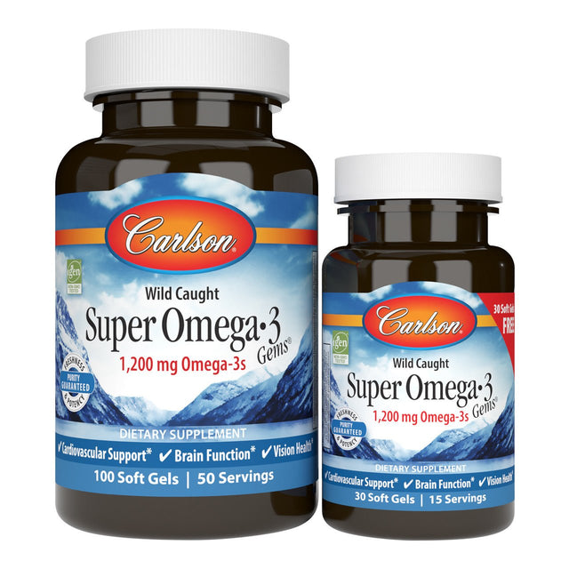 Kwasy Omega-3 Carlson Labs Wild Caught Super Omega-3 Gems 1200mg 100 + 30 softgels - Sklep Witaminki.pl