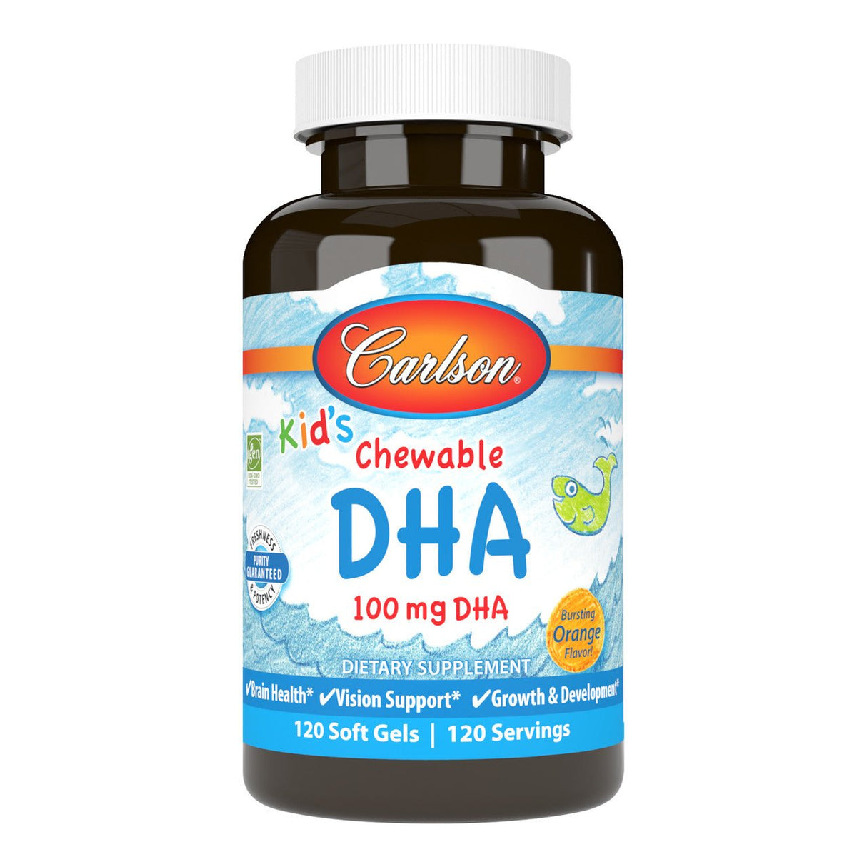 Kwasy Omega-3 dla Dzieci Carlson Labs Kid's Chewable DHA 100mg 120 softgels Orange - Sklep Witaminki.pl
