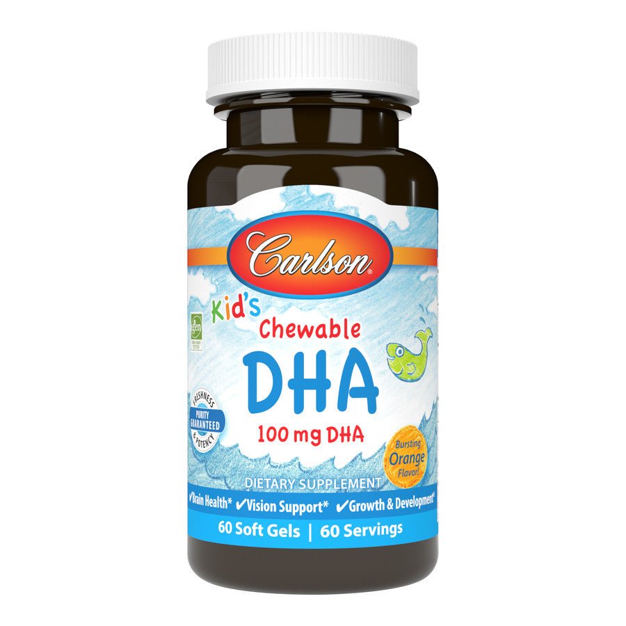Kwasy Omega-3 dla Dzieci Carlson Labs Kid's Chewable DHA 100mg 60 softgels Orange - Sklep Witaminki.pl