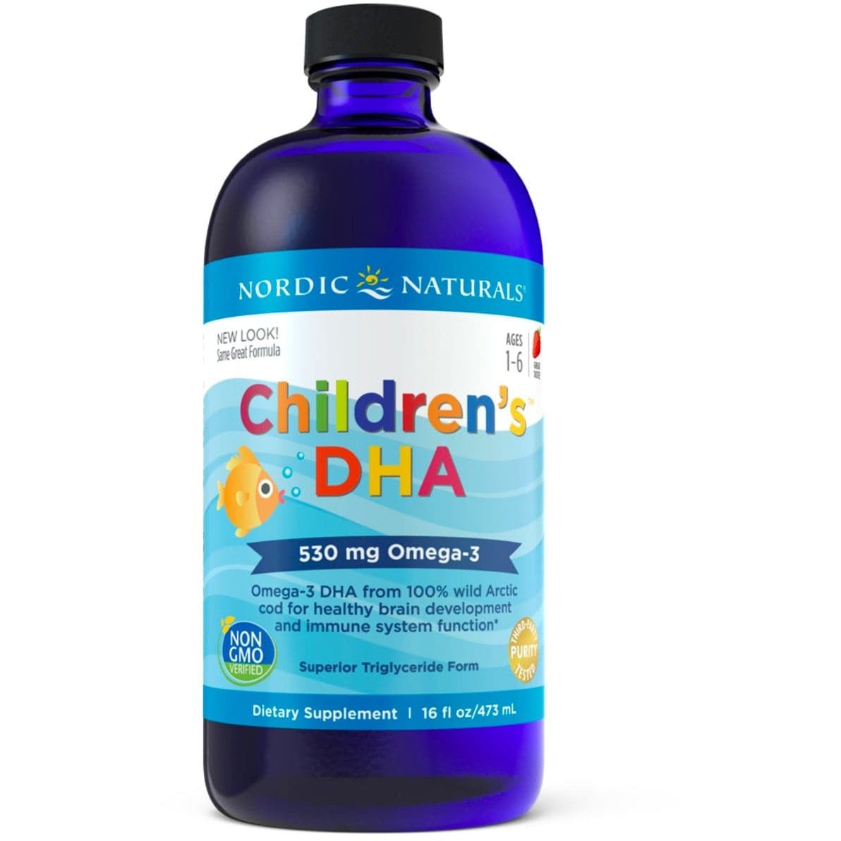 Kwasy Omega-3 dla Dzieci Nordic Naturals Children's DHA Liquid 473 ml Truskawka - Sklep Witaminki.pl