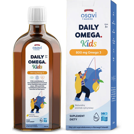 Kwasy Omega-3 dla Dzieci Osavi Daily Omega Kids 800mg Omega 3 Cytryna 250 ml - Sklep Witaminki.pl
