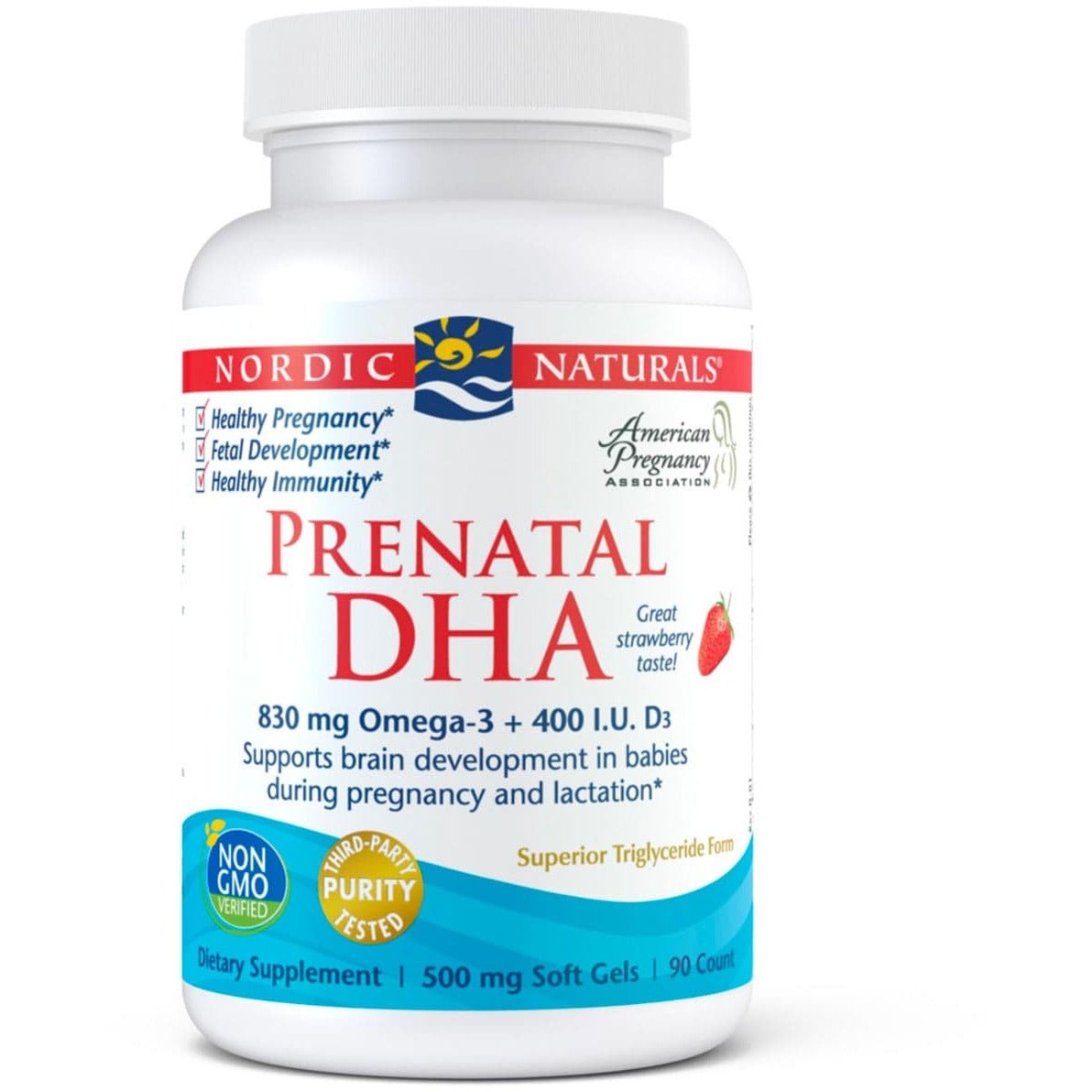 Kwasy Omega-3 dla kobiet w ciąży Nordic Naturals Prenatal DHA 90 softgels Truskawka - Sklep Witaminki.pl