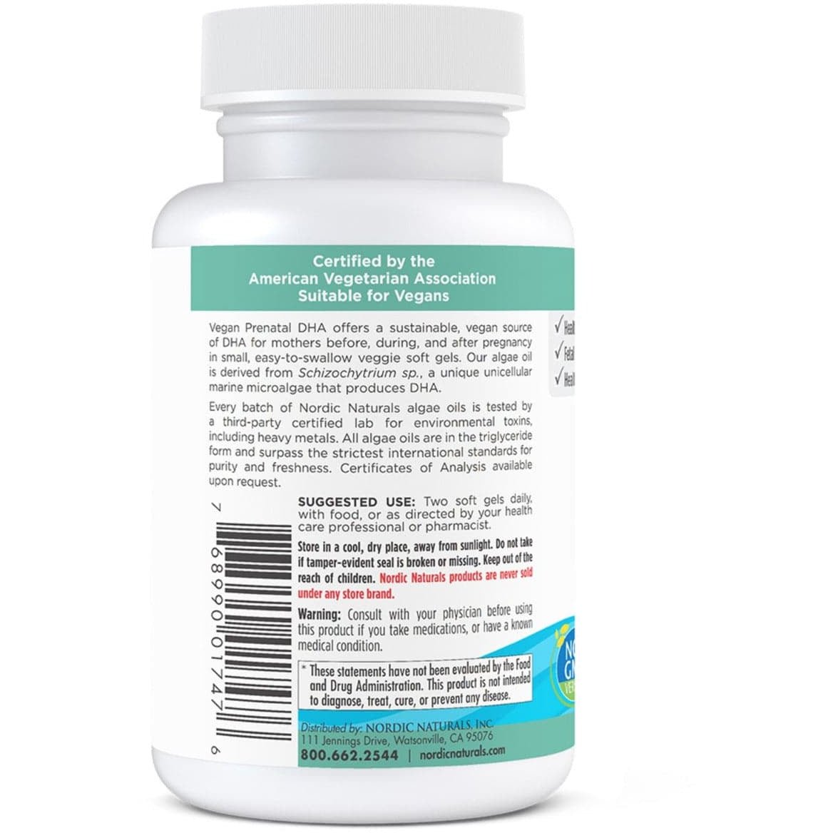 Kwasy Omega-3 dla kobiet w ciąży Nordic Naturals Vegan Prenatal DHA 60 softgels Bezsmakowy - Sklep Witaminki.pl