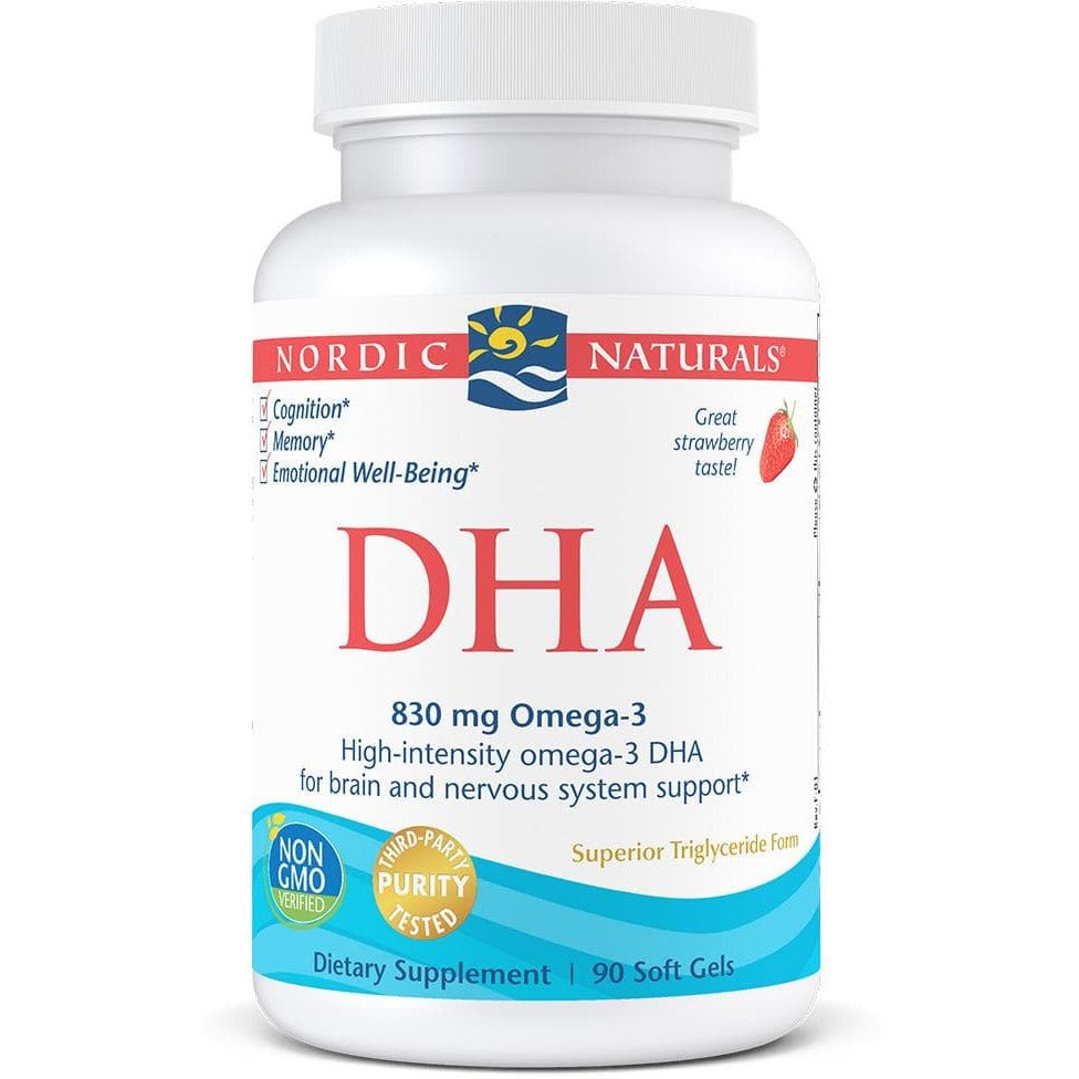 Kwasy Omega-3 Nordic Naturals DHA 90 softgels Truskawka - Sklep Witaminki.pl