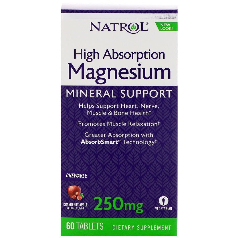 Natrol Magnesium High Absorption 250 mg Cranberry Apple 60 chewable tabs Magnez - Sklep Witaminki.pl