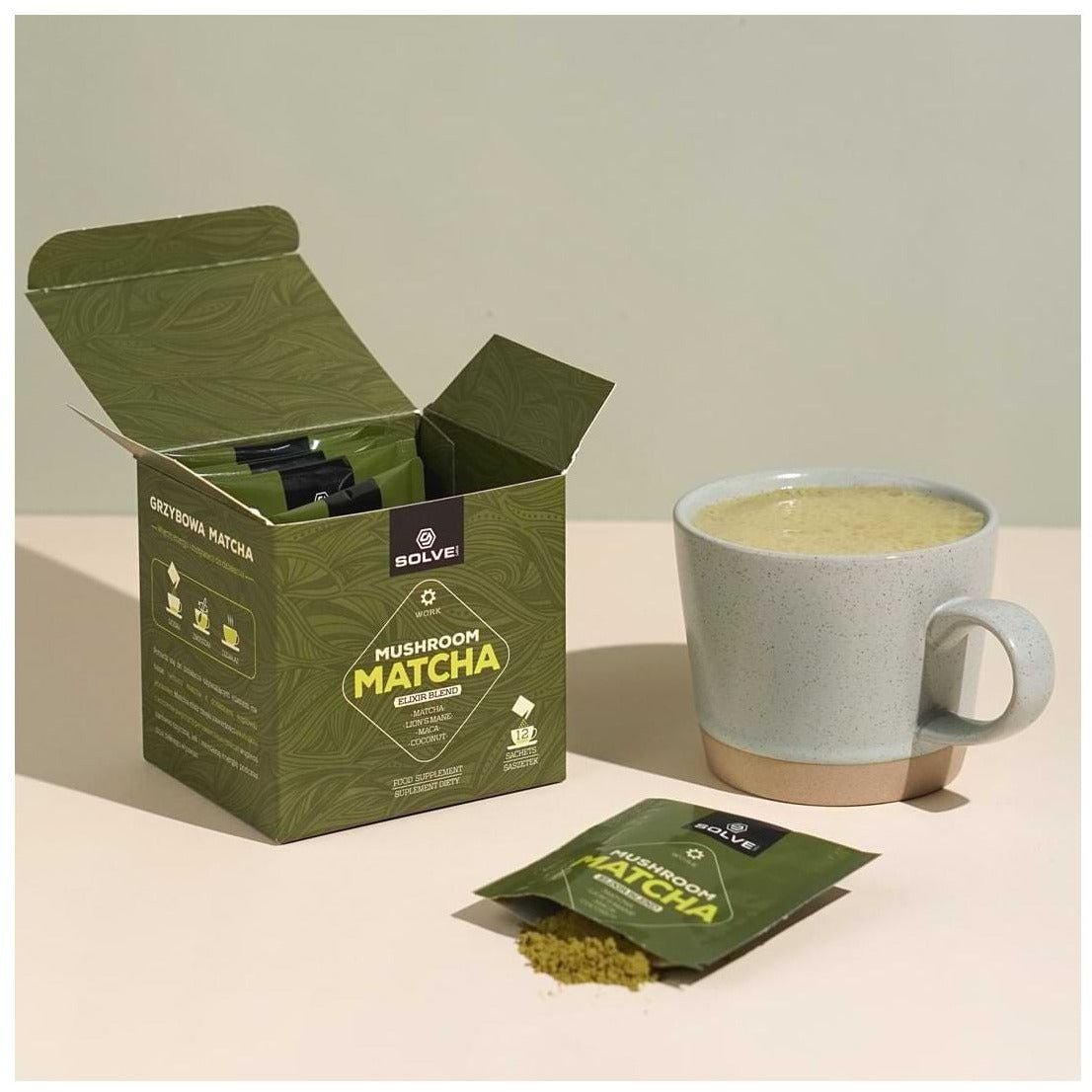 Matcha z Grzybami i Adaptogenami Solve Labs Mushroom Matcha 12 saszetek - Sklep Witaminki.pl