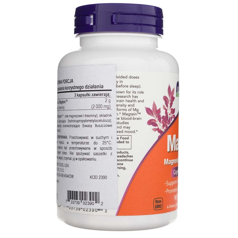 NOW Foods Magtein L - Treonian Magnezu 90 caps Magnez - Sklep Witaminki.pl