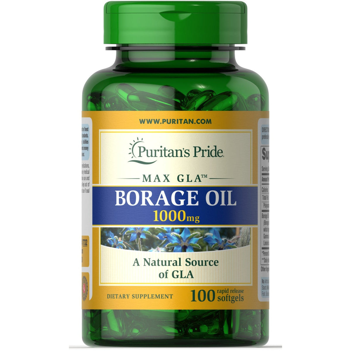 Puritan's Pride Borage Oil 1000 mg 100 softgels Olej z Ogórecznika - Sklep Witaminki.pl