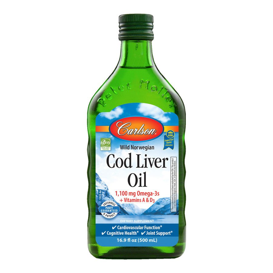 Carlson Labs Wild Norwegian Cod Liver Oil 1100mg Omega - 3 250 ml Natural Olej z Wątroby Dorsza - Sklep Witaminki.pl