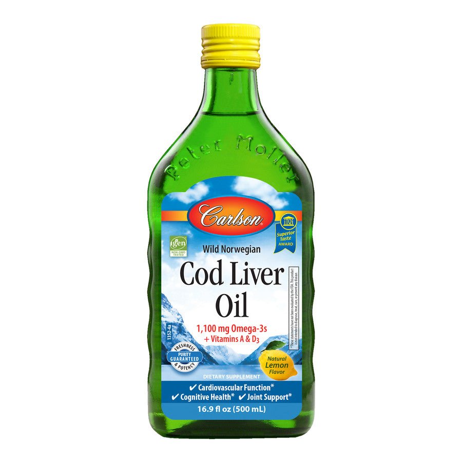Carlson Labs Wild Norwegian Cod Liver Oil 1100mg Omega - 3 500 ml Lemon Olej z Wątroby Dorsza - Sklep Witaminki.pl