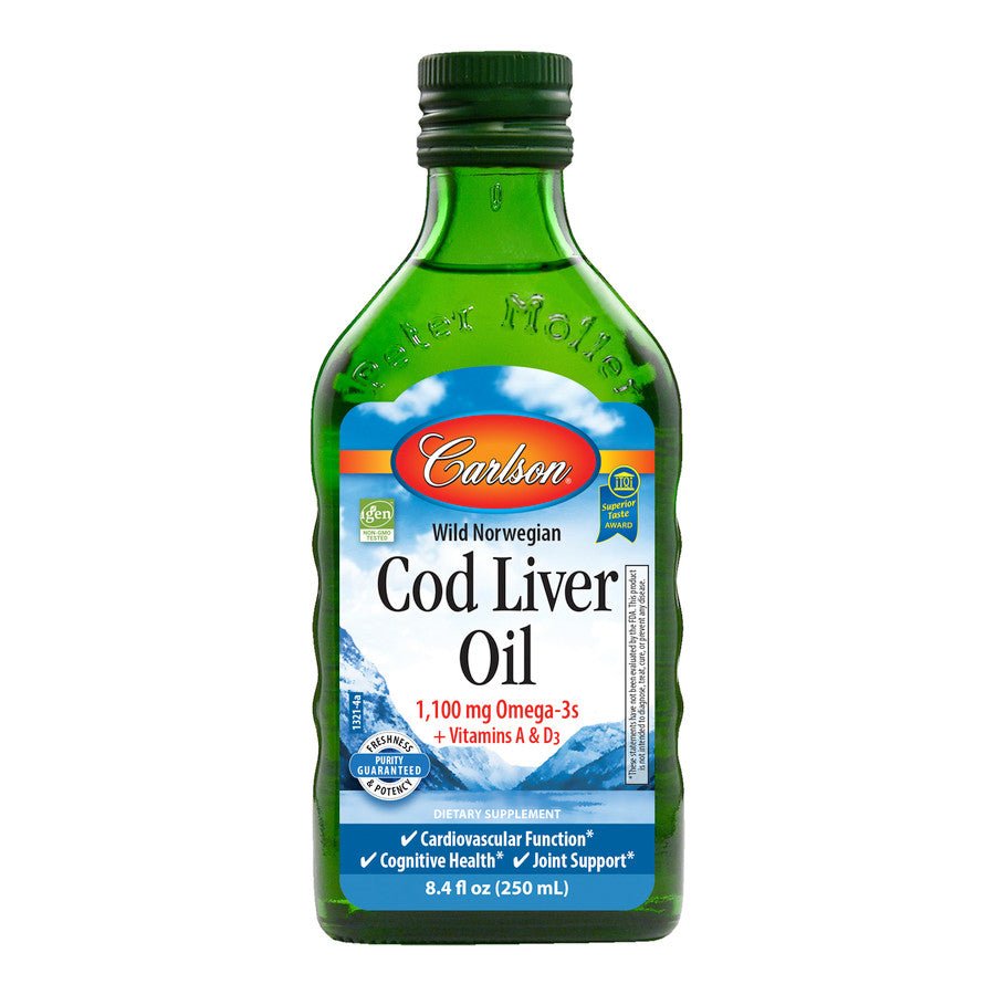 Carlson Labs Wild Norwegian Cod Liver Oil 1100mg Omega - 3 500 ml Natural Olej z Wątroby Dorsza - Sklep Witaminki.pl