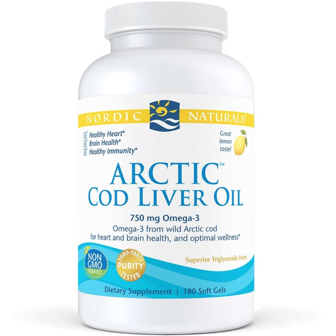 Olej z Wątroby Dorsza Nordic Naturals Arctic Cod Liver Oil Softgels 180 softgels Cytryna - Sklep Witaminki.pl