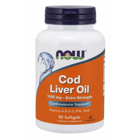Olej z Wątroby Dorsza NOW Foods Cod Liver Oil 1000 mg Extra Strength 90 softgels - Sklep Witaminki.pl