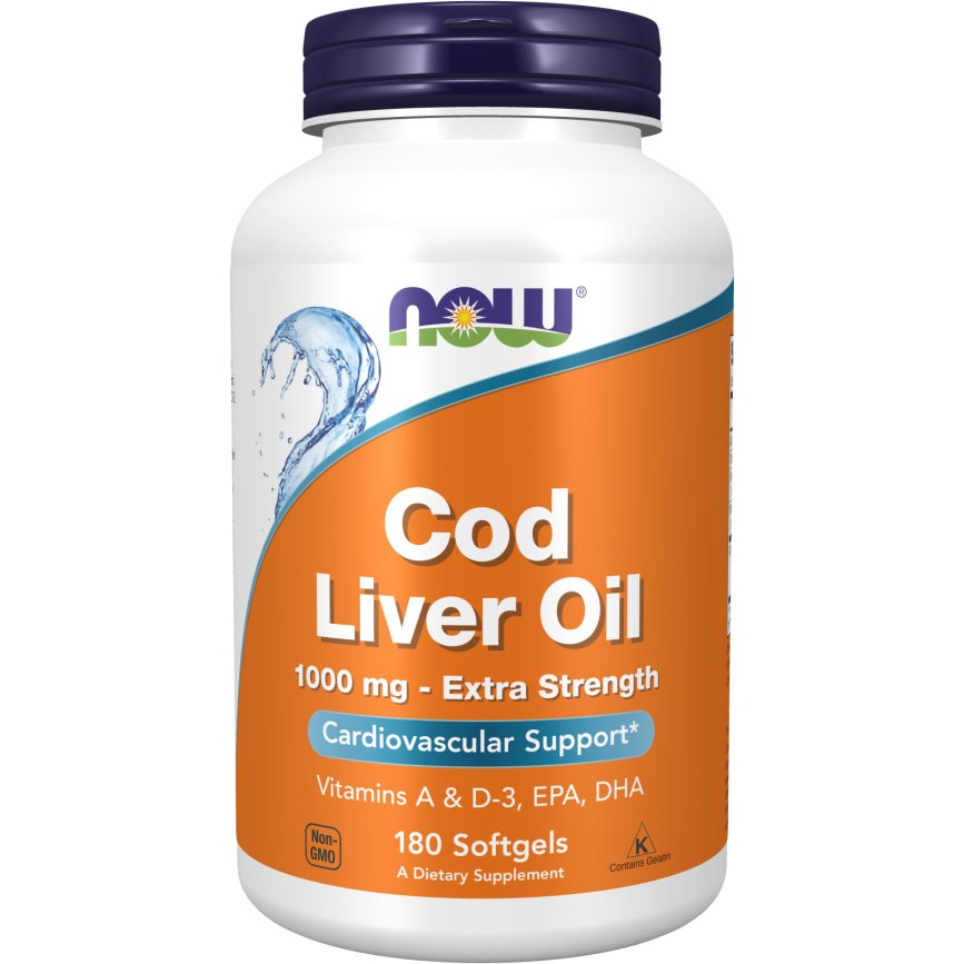 NOW Foods Cod Liver Oil 1000 mg Softgels 180 softgels Olej z Wątroby Dorsza - Sklep Witaminki.pl